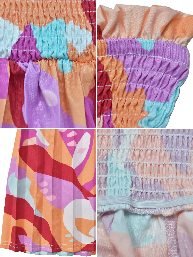 Mono estampado de pierna ancha plisado con tirantes 