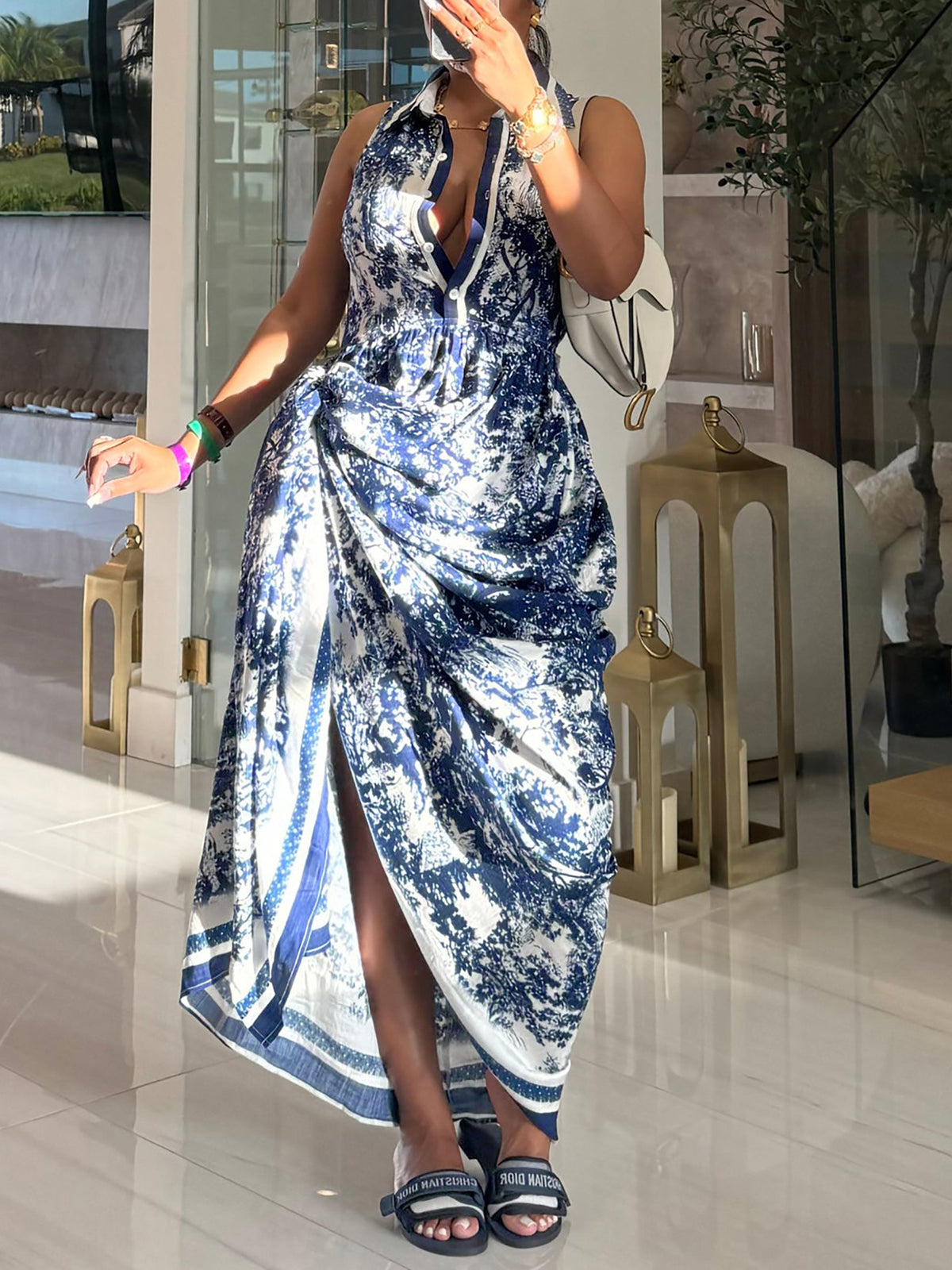 Boho High Slit Printed Maxi Dress