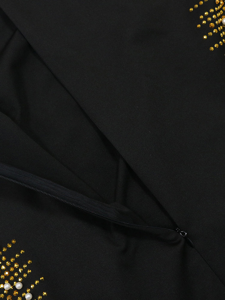 Sleeveless Rhinestone Fringe Hem Maxi Dress