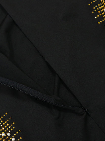 Sleeveless Rhinestone Fringe Hem Maxi Dress