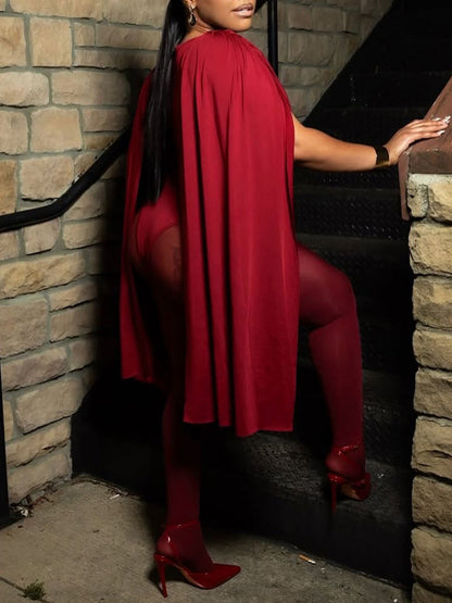 Draped Round Neck Cape Sleeve Romper