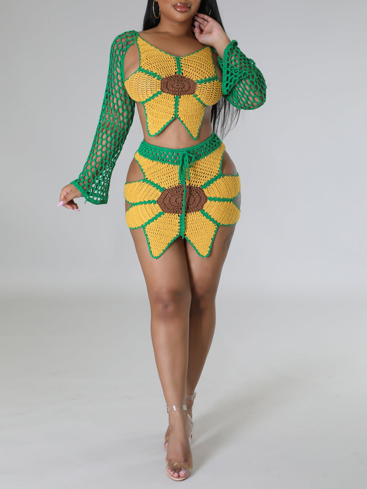 Crochet Sunflower Beach Skirt Set