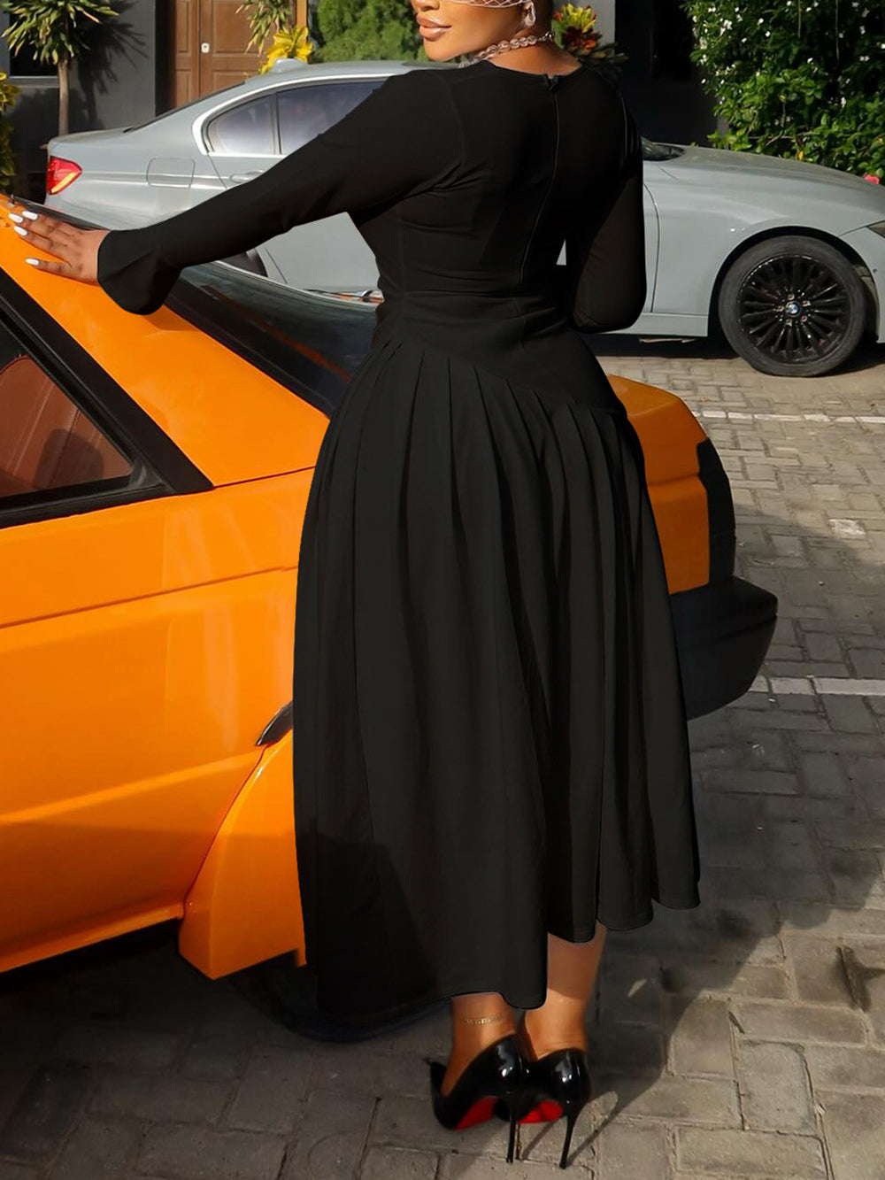 Plus Size V Neck Button Waist Maxi Dress