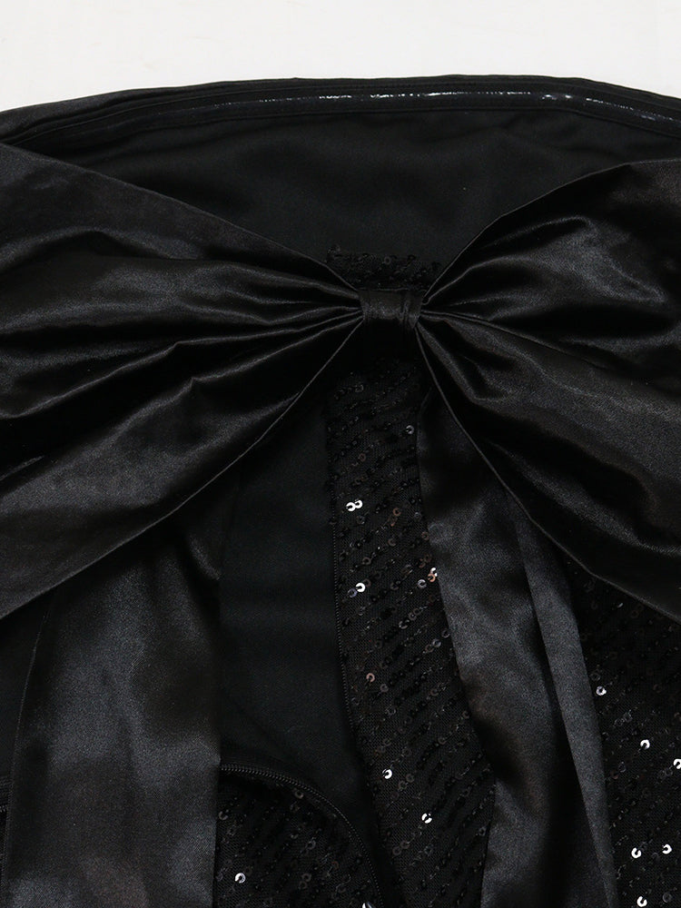 Strapless Bow Tie Back Sequin Maxi Dress