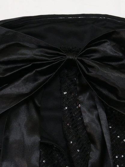 Strapless Bow Tie Back Sequin Maxi Dress