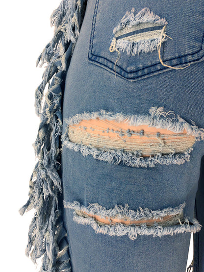 Plus Size Fringe Ripped Cutout Denim Jeans
