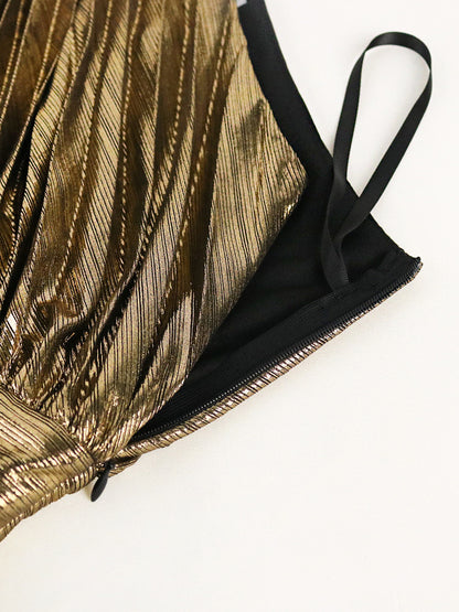 One-Shoulder Glitter Pleated Maxi Dress