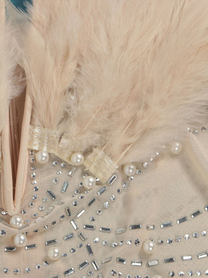 Feather Rhinestone Strapless Mini Dress