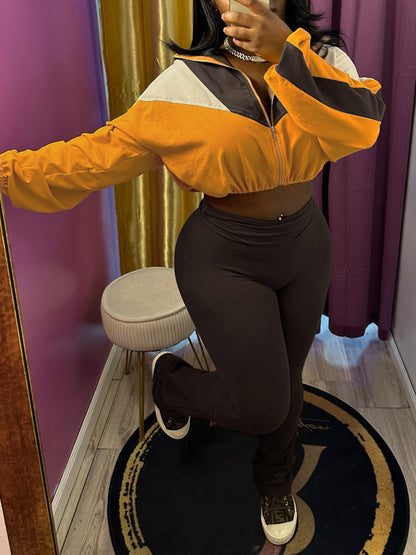 Color Block Zipper Jacket and Pants Set