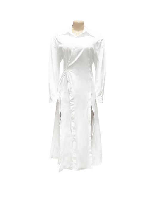 Button-Down Slit Maxi Shirt Dress