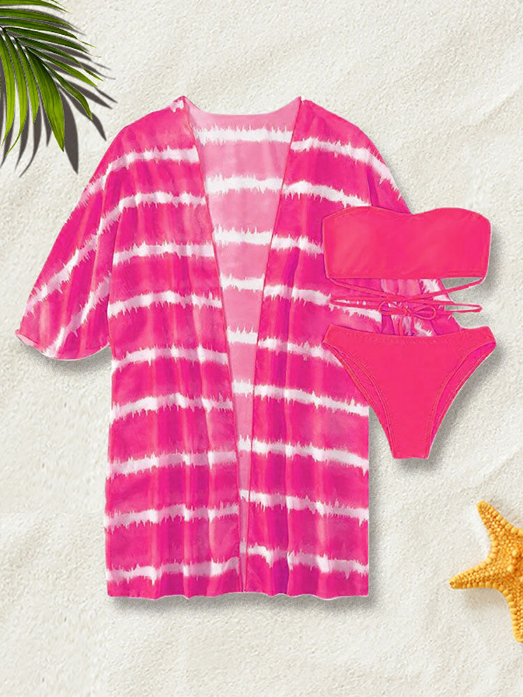 Trajes de baño con estampado teñido anudado de tres piezas