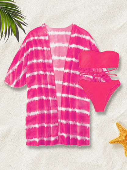 Trajes de baño con estampado teñido anudado de tres piezas