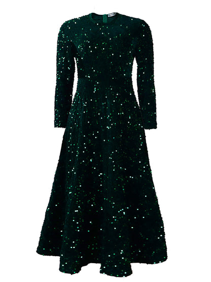 Long Sleeve Solid Color Sequin Dress