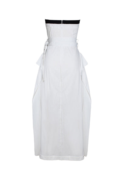 Strapless Button Front Belted A-Line Maxi Dress