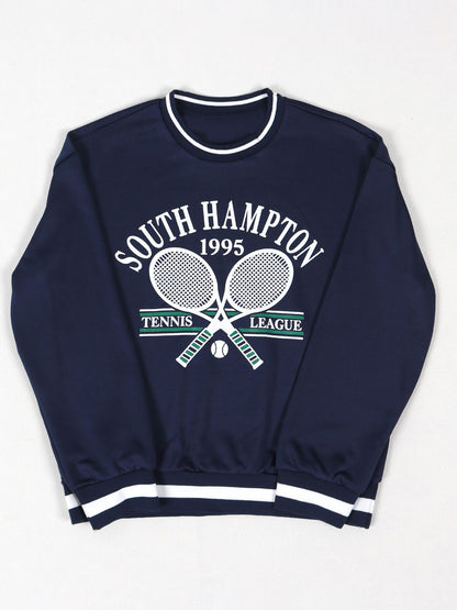 Vintage Tennis Print Sweatshirt Pleated Skirt Set