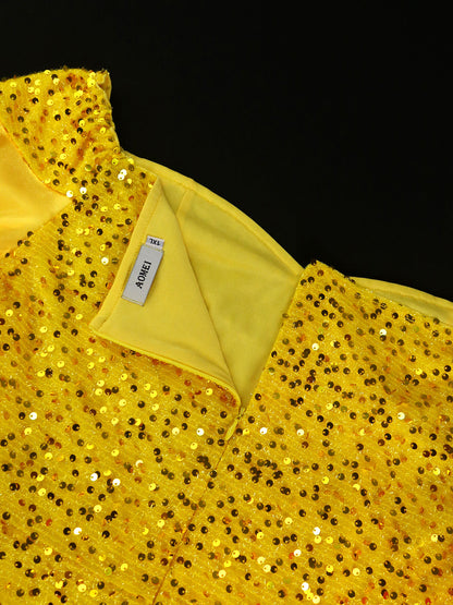 Off-Shoulder Puff Sleeves Sequin Midi Dress