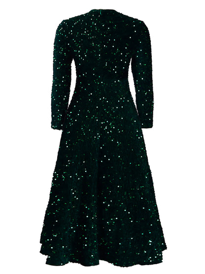 Long Sleeve Solid Color Sequin Dress