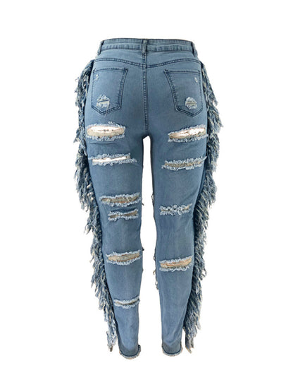 Plus Size Fringe Ripped Cutout Denim Jeans
