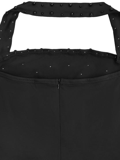 Halter Rhinestone Bead Maxi Dress