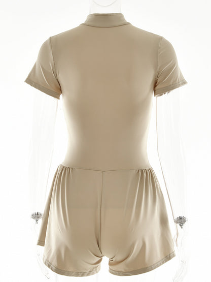 Short Sleeve Zip Front Rompers