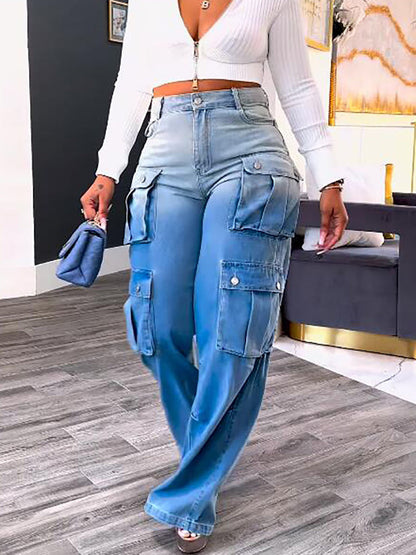 Cargo Pocket Wide Leg Jeans