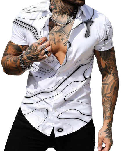 Mens Printed Short Sleeve Button Down Shirts