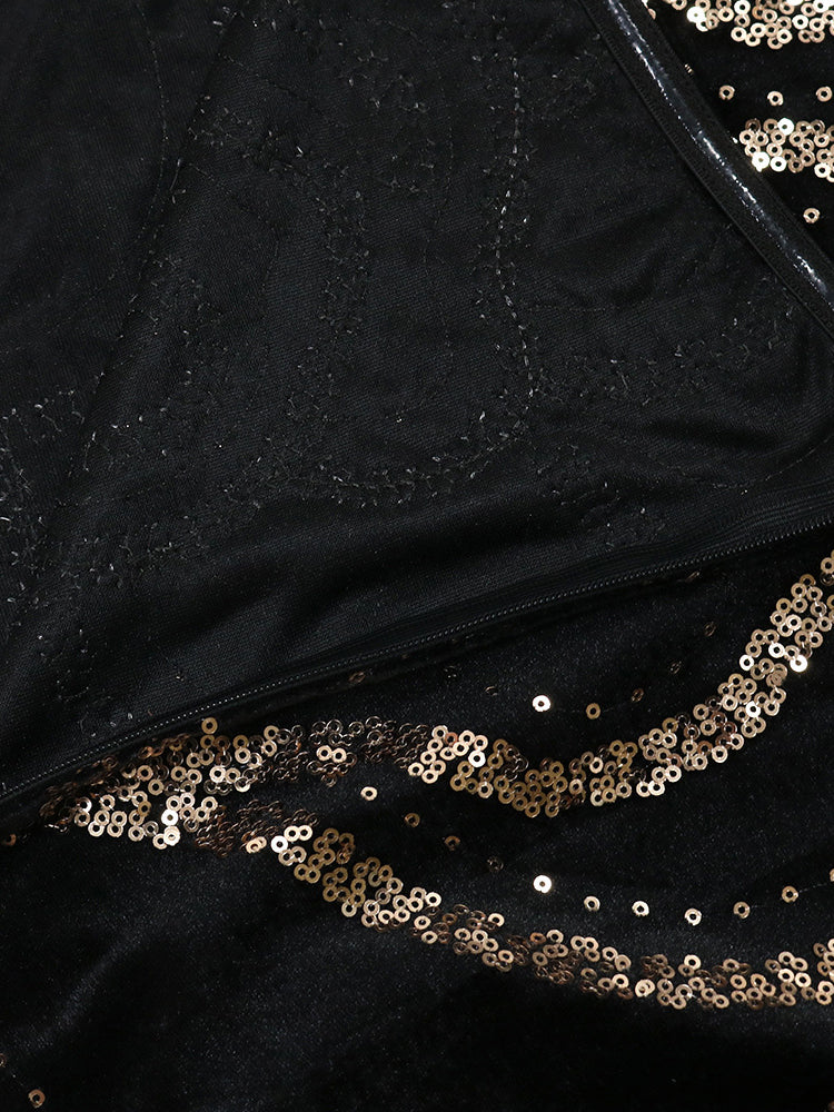 Sequins Strapless Velvet Maxi Dress