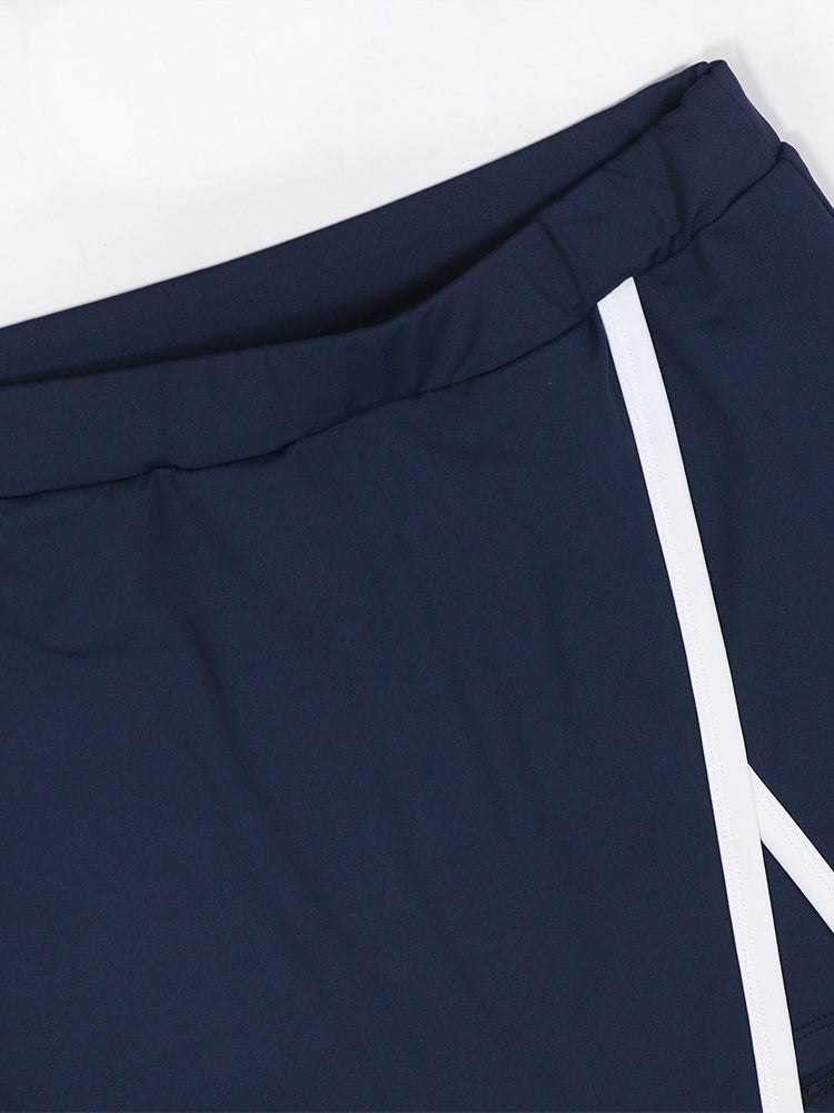 Two-Piece Contrast Trim Crop Top Skirt Shorts Set