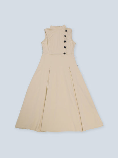 Sleeveless Button Design Midi Dress