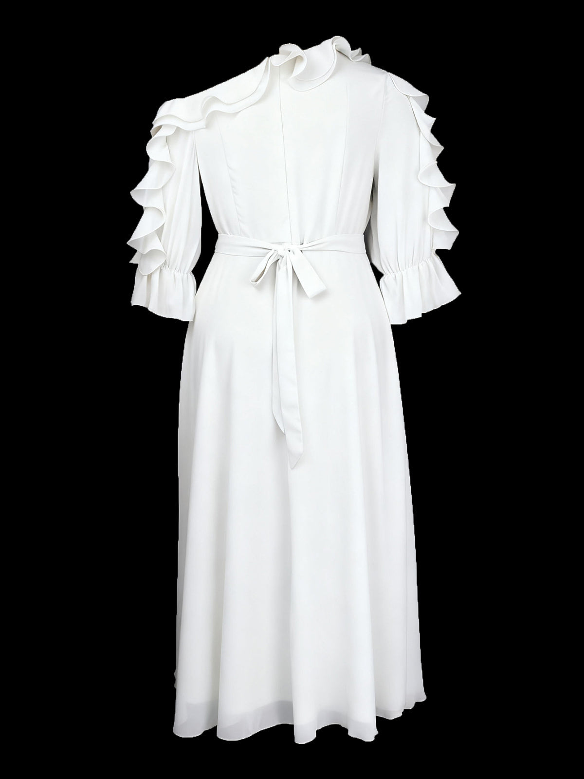 Ruffled Off-Shoulder Pleated Maxi Dress