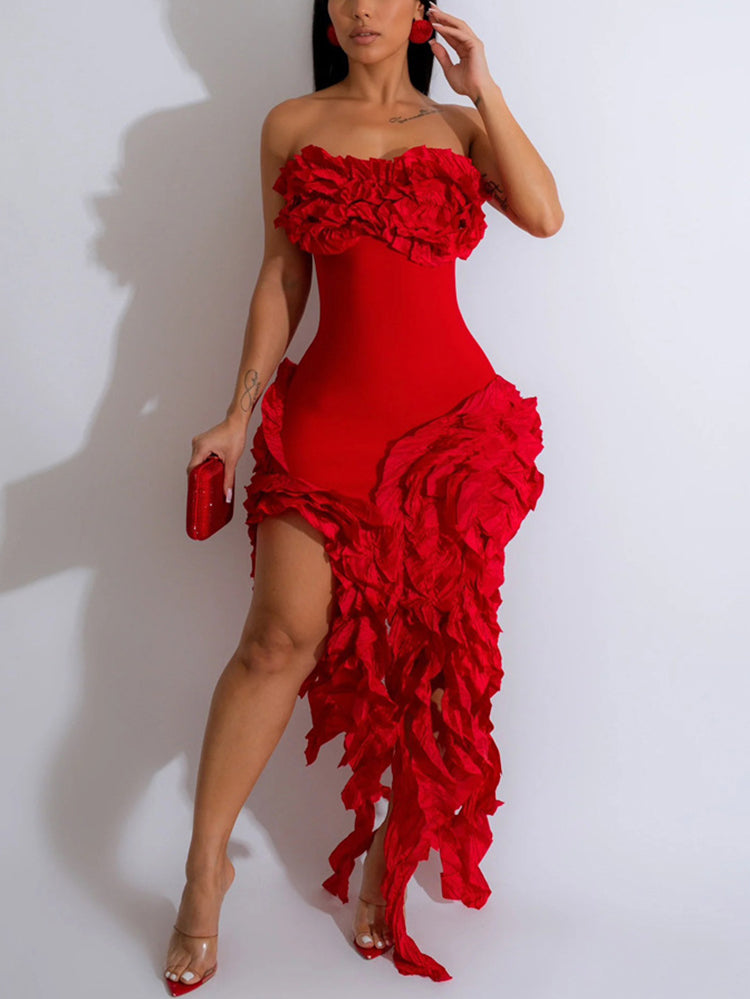 Strapless Ruffle High-Low Dress