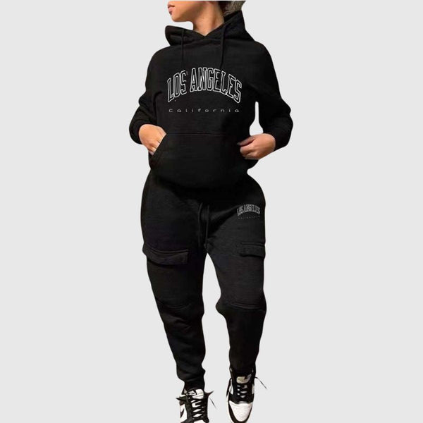 Letter Printed Hoodies Cargo Pant Set