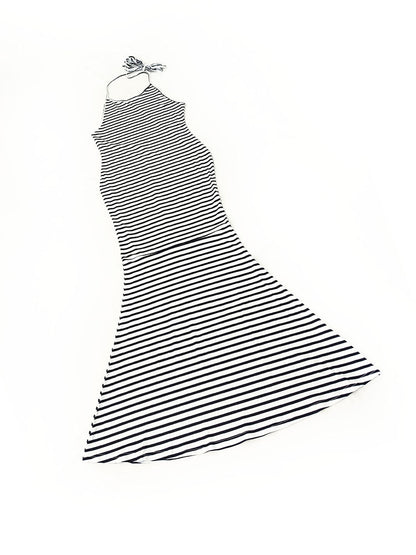 Striped Strapless Fishtail Maxi Dress