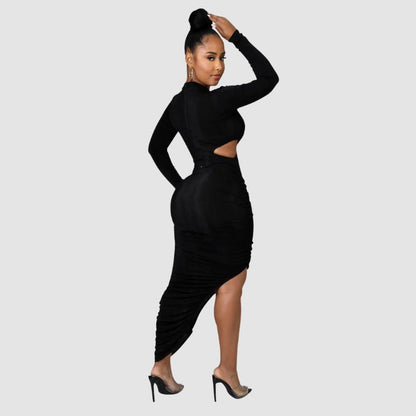 Vestido midi plisado de color liso