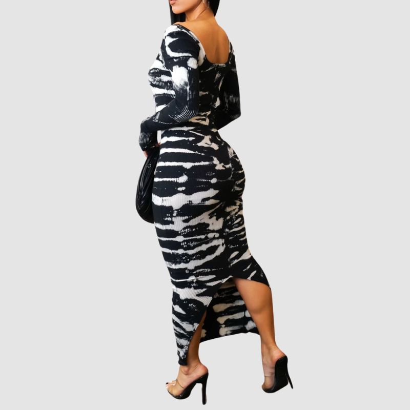 Vestido de punto con efecto tie-dye y elástico alto