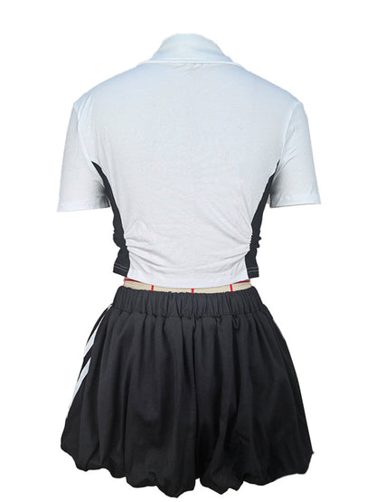 Lace Trim Letter Print Top Pleated Skirt Set