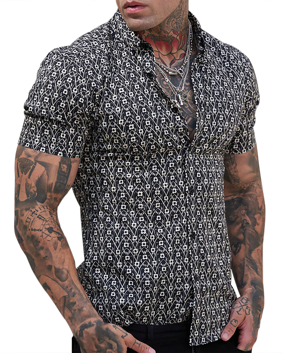 Mens Printed Short Sleeve Button Down Shirts
