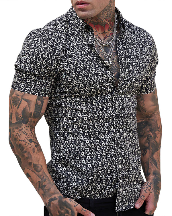 Mens Printed Short Sleeve Button Down Shirts