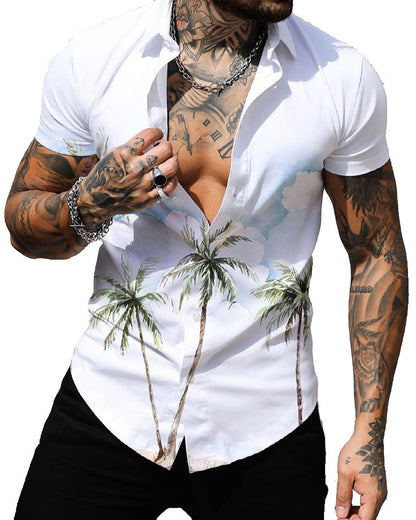 Mens Printed Short Sleeve Button Down Shirts