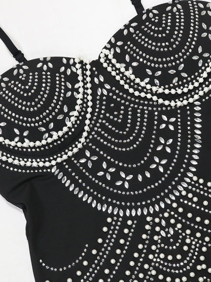 Strappy Rhinestone Mesh Maxi Dress