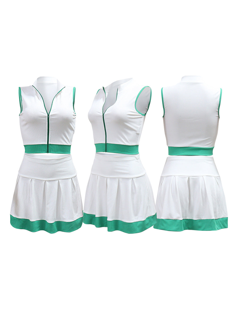 Sleeveless Zip-Up Crop Top Pleated Skirt Set