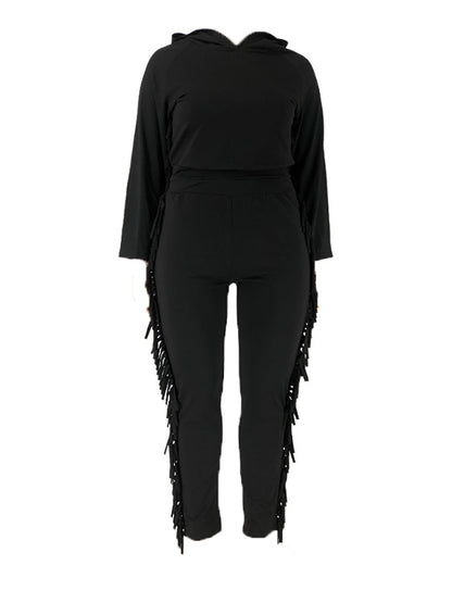 Two Pieces Plus Size Fringe Hooded Tracksuit