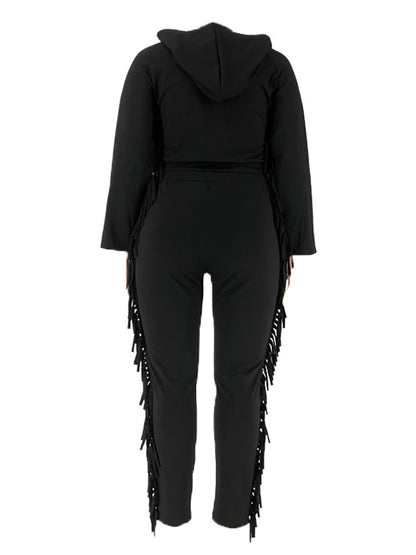 Two Pieces Plus Size Fringe Hooded Tracksuit