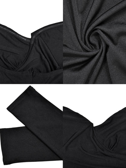 Off Shoulder Pleated Feather Slit Dress