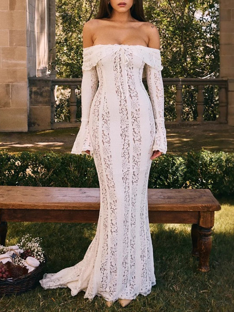 Off Shoulder Lace Maxi Dress