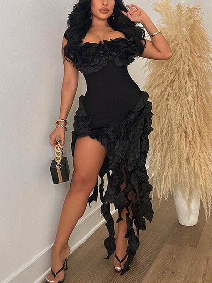 Strapless Ruffle High-Low Dress