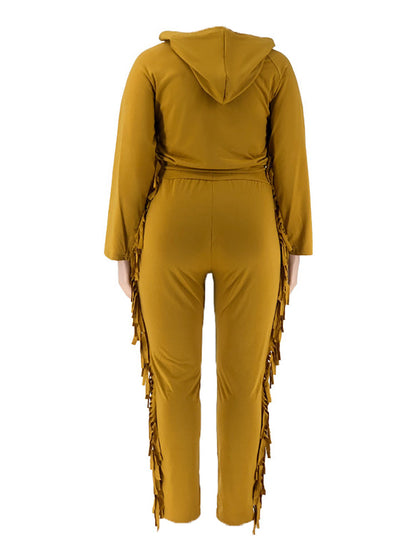 Two Pieces Plus Size Fringe Hooded Tracksuit
