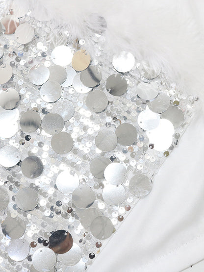 Sequin Halter Backless Feather Trim Dress