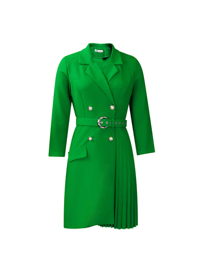 Belted Blazer Pleated Midi Dress