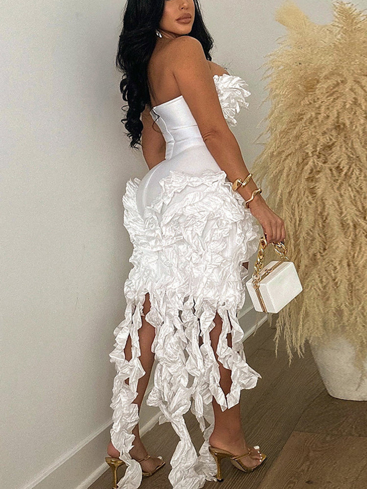 Strapless Ruffle High-Low Dress